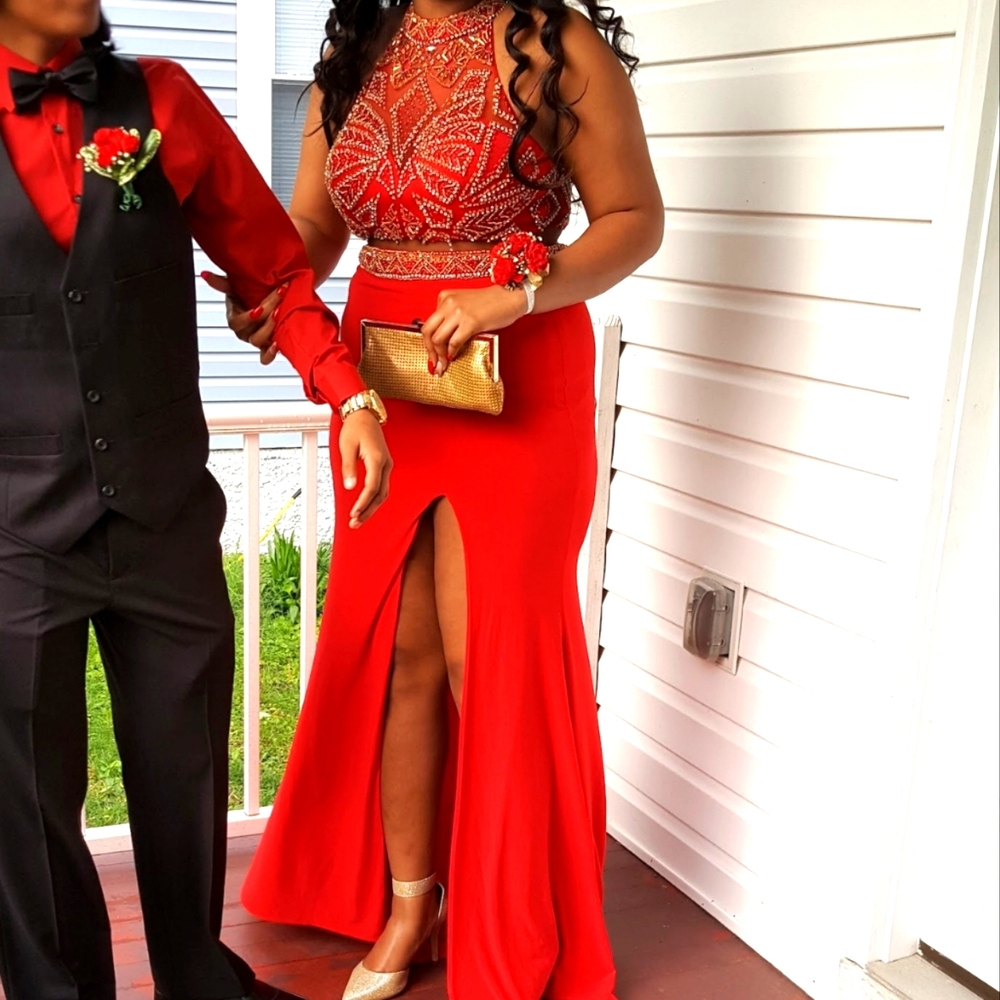 2piece Prom Dress red and gold